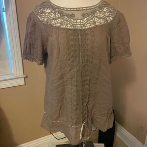 Sanctuary knit lace brown blouse small